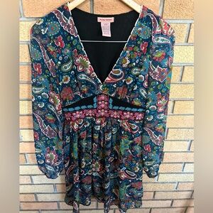 Anthropologie Flying Tomato Paisley Print Fit & Flare Boho Dress Size M